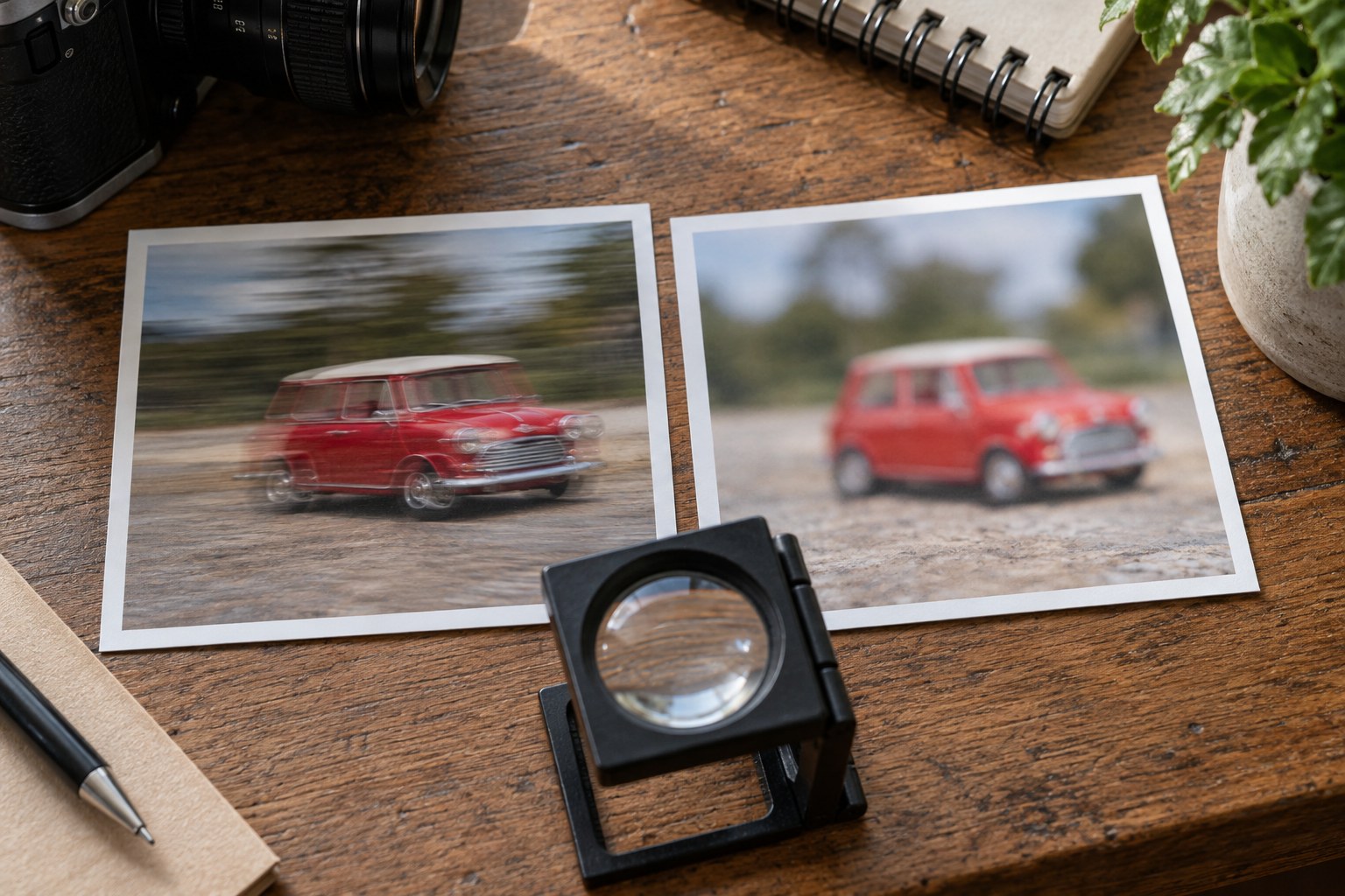 Two illustrative car images with different blur patterns