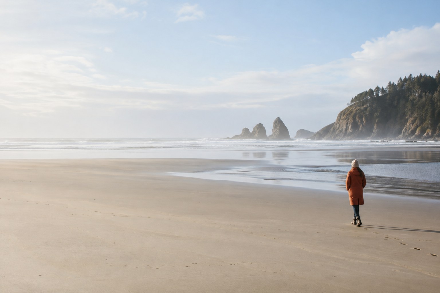 Small figure beside a wide empty beach