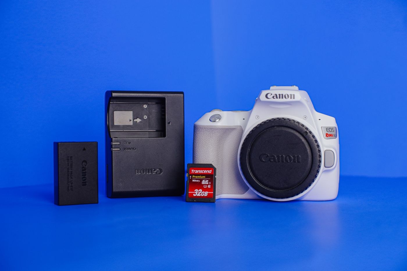 Camera body with battery charger and memory card