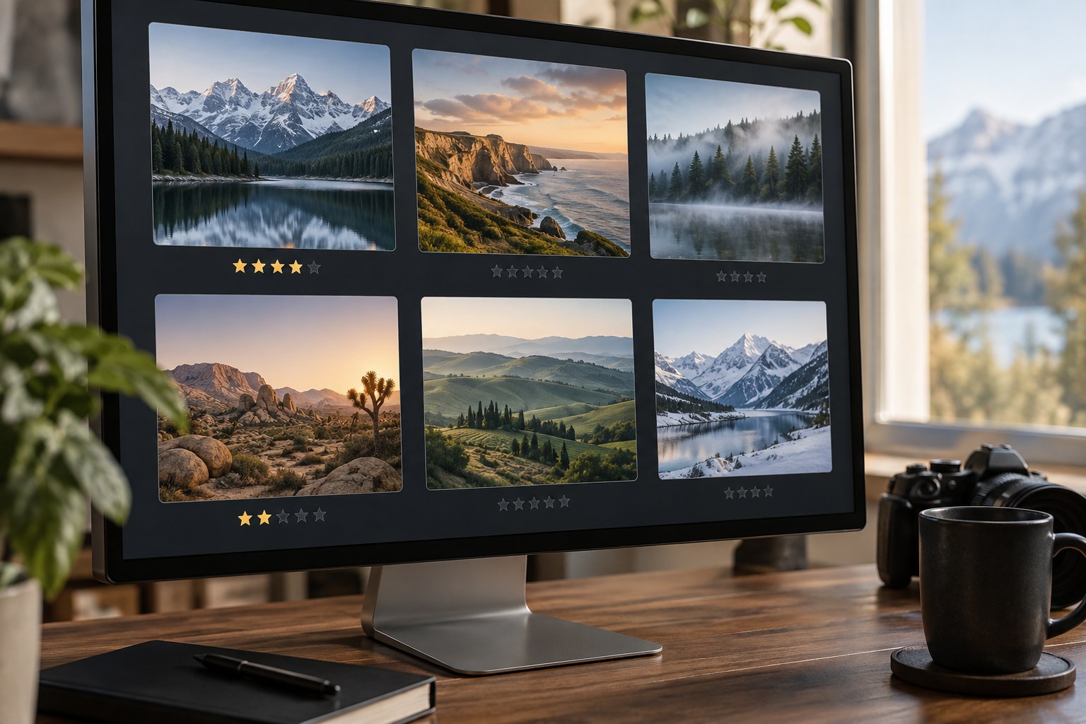 Photo thumbnails with selectively applied star ratings
