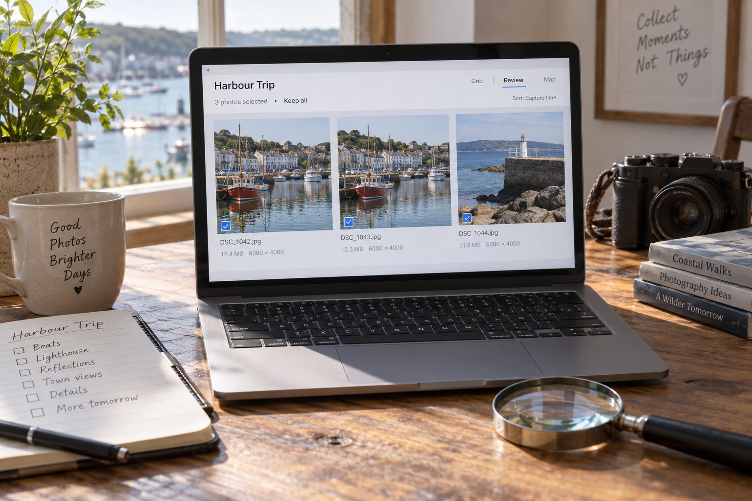 Similar harbour images compared in a fictional file browser