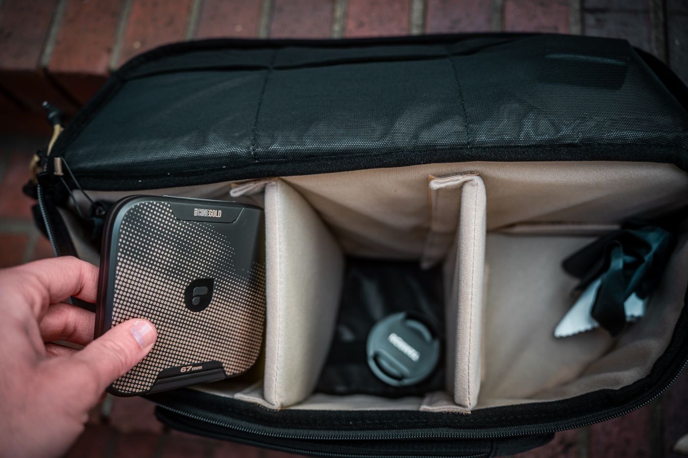 Portable drive placed inside a camera bag