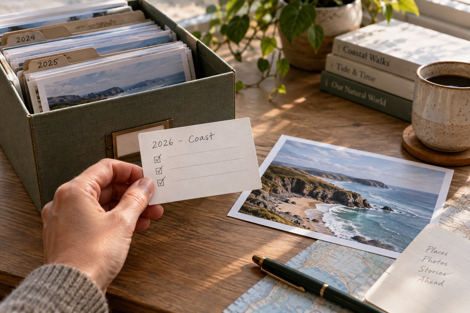 Short archive card beside a photo storage box
