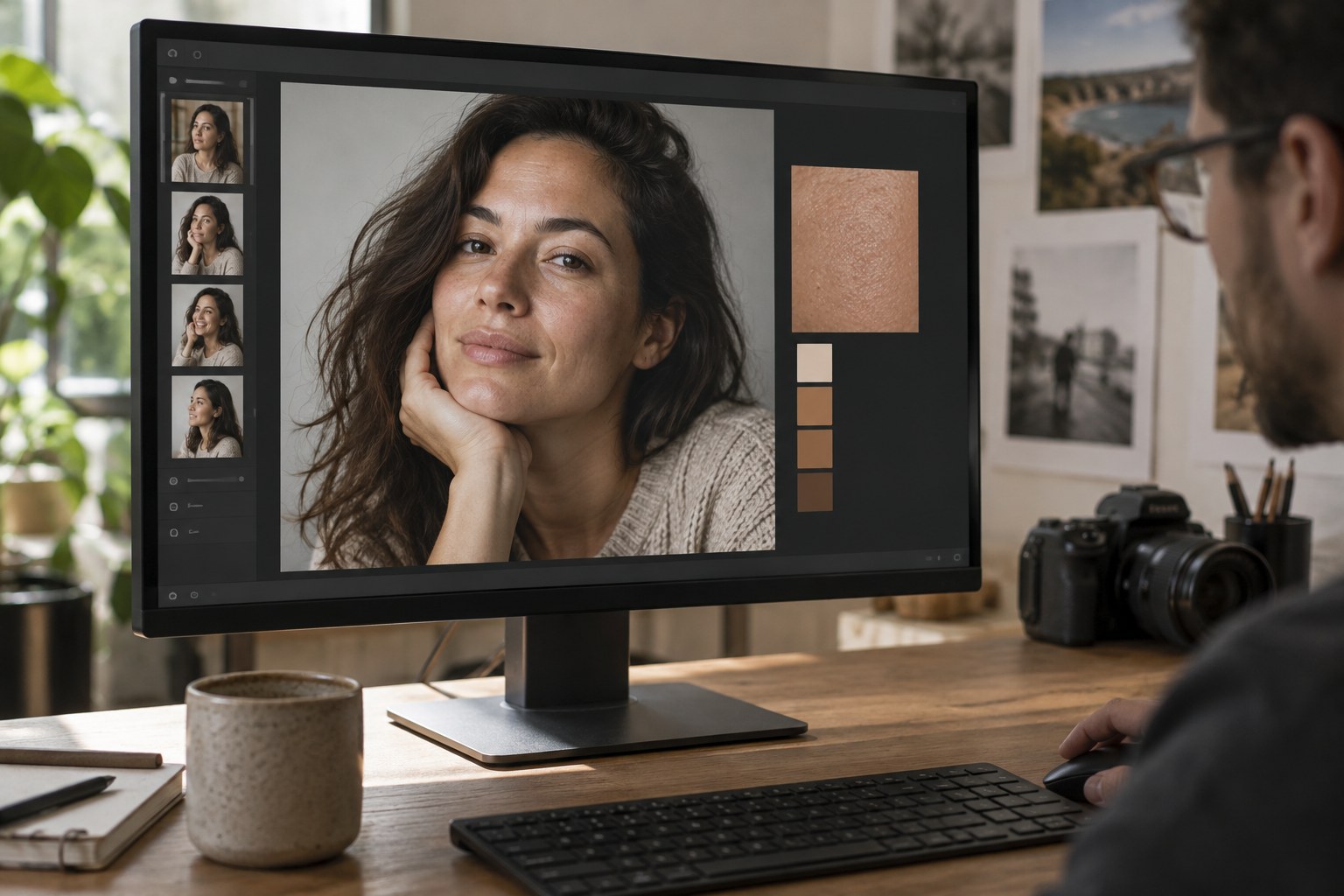 Portrait and skin-colour swatch in a fictional editor