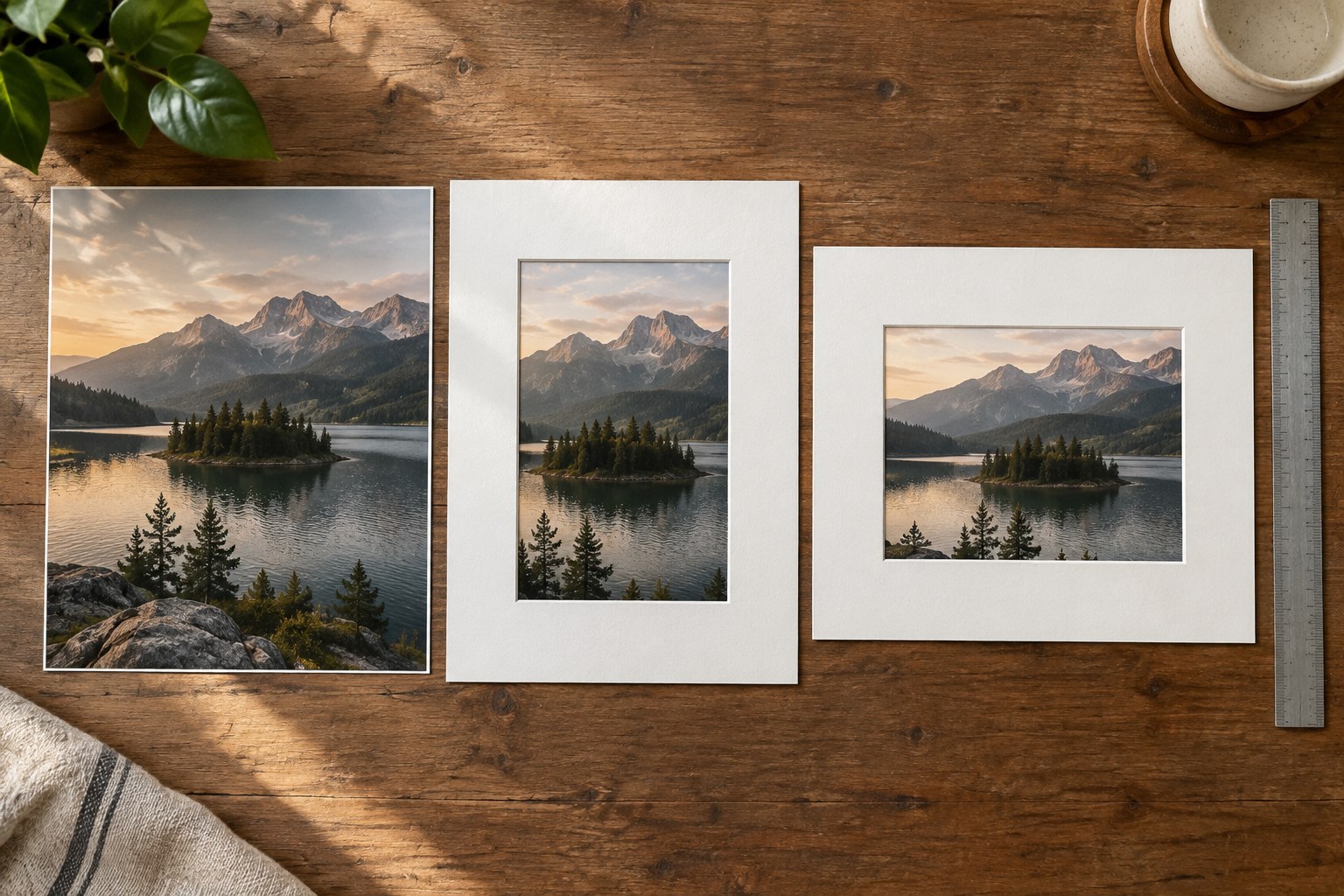 Landscape print compared with differently proportioned mats