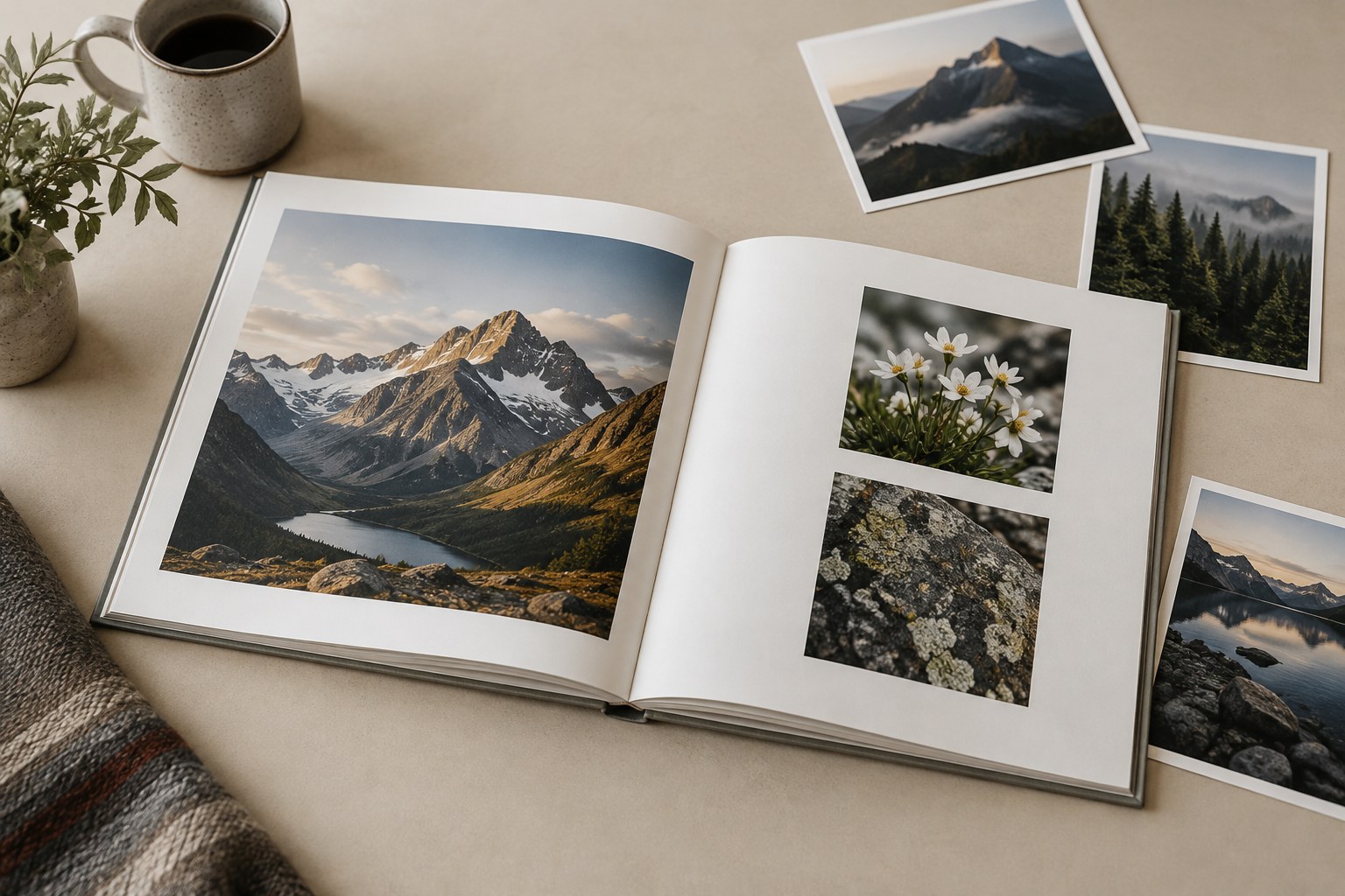 Photo book combining a large landscape and small details
