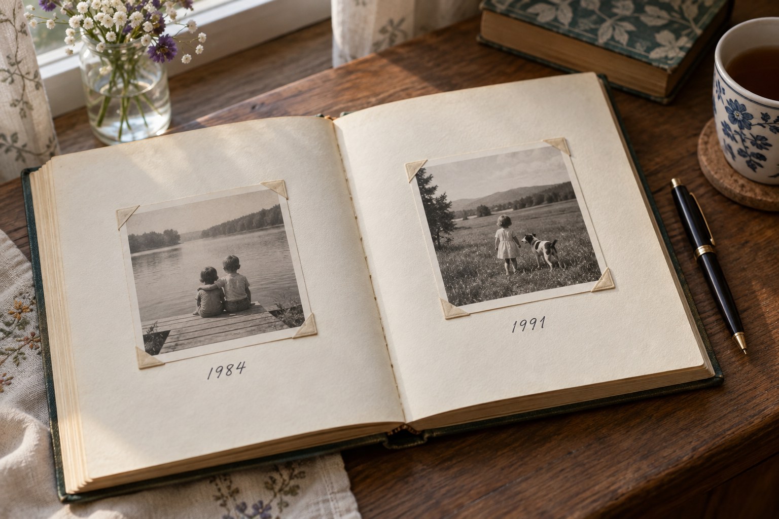 Family album with short handwritten year captions
